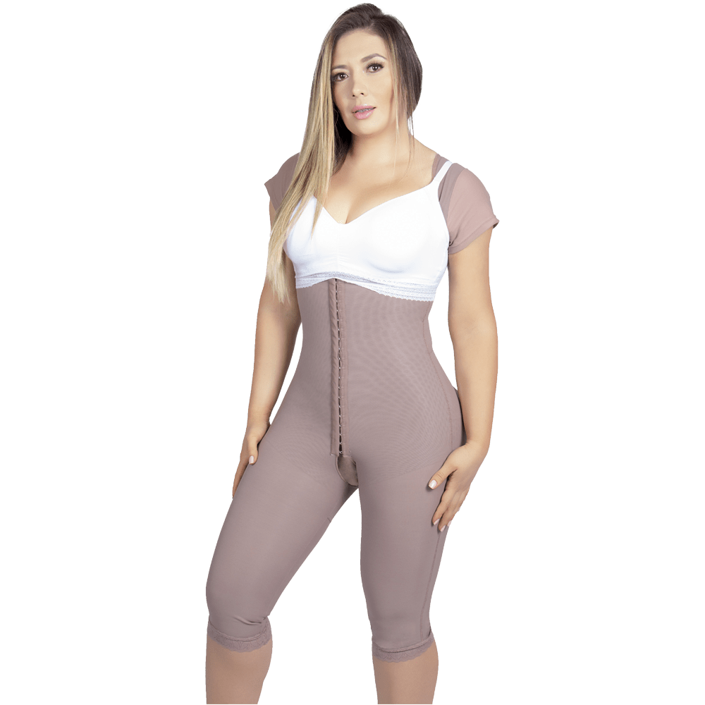 Short Sleeve Knee-Length Open-Bust Shapewear